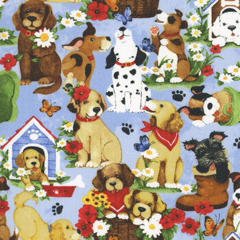 Paws at Play 39918-423 Light Blue by Susan Winget for Wilmington Prints