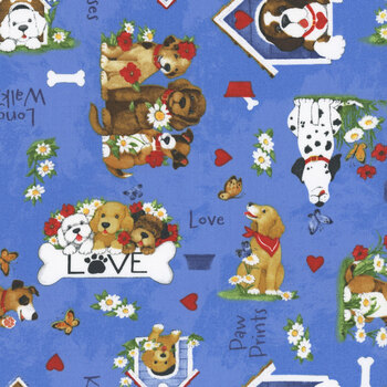 Paws at Play 39919-421 Blue by Susan Winget for Wilmington Prints