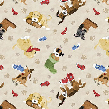 Paws at Play 39920-253 Cream by Susan Winget for Wilmington Prints, Image