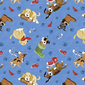 Paws at Play 39920-453 Dark Blue by Susan Winget for Wilmington Prints, Image