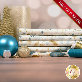  Stof Christmas 2026  Half Yard Bundle Cream Teal/Gold by Stof Fabrics - RESERVE, Image