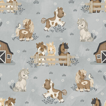 Tiny Trots 2745-90 Gray by Shelly Comiskey for Henry Glass Fabrics, Image
