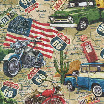 Historic Route 66 DP29241-11 Cream by Deborah Edwards and Melanie Samra for Northcott Fabrics