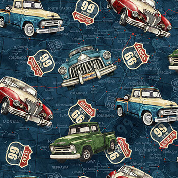 Historic Route 66 DP29242-48 Navy by Deborah Edwards and Melanie Samra for Northcott Fabrics, Image