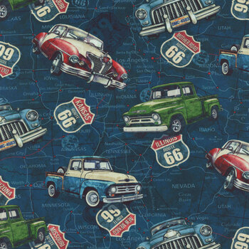 Historic Route 66 DP29242-48 Navy by Deborah Edwards and Melanie Samra for Northcott Fabrics