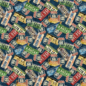 Historic Route 66 DP29244-48 Navy by Deborah Edwards and Melanie Samra for Northcott Fabrics, Image