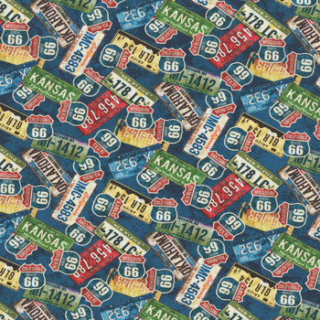 Historic Route 66 DP29244-48 Navy by Deborah Edwards and Melanie Samra for Northcott Fabrics