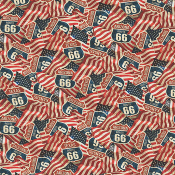 Historic Route 66 DP29246-24 Red by Deborah Edwards and Melanie Samra for Northcott Fabrics