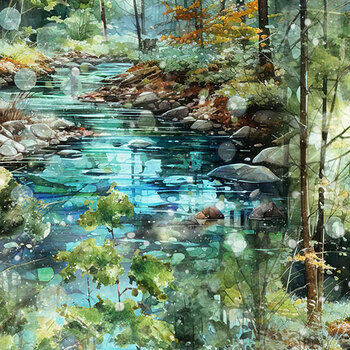 Serenity Springs DP29067-78 Green Multi by Deborah Edwards and Melanie Samra for Northcott Fabrics, Image