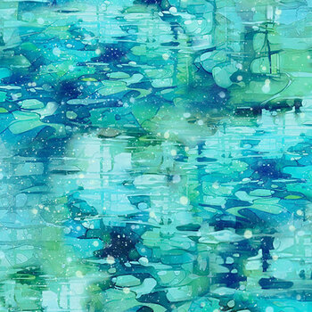 Serenity Springs DP29071-64 Turquoise by Deborah Edwards and Melanie Samra for Northcott Fabrics, Image