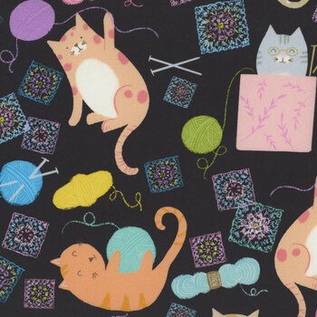 Are You Kitten Me? AT-CD4384 BLACK by Alice & Tilly for Timeless Treasures Fabrics