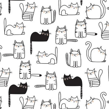 Are You Kitten Me? CAT-CD2571 WHITE by Timeless Treasures Fabrics, Image