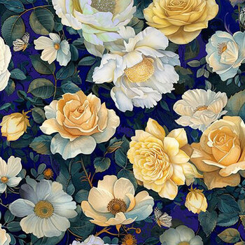 Lumière FLEUR-CD4352 NAVY by Timeless Treasures Fabrics, Image