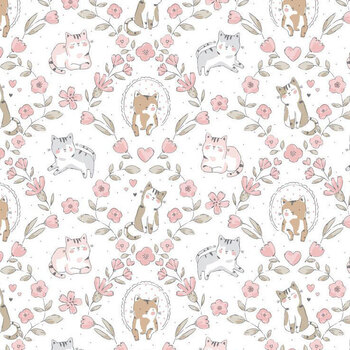 Purrfection Flannel CAT-CF4341 WHITE by Timeless Treasures Fabrics, Image