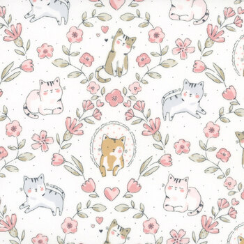 Purrfection Flannel CAT-CF4341 WHITE by Timeless Treasures Fabrics