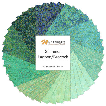 Shimmer  5" Squares - Lagoon/Peacock by Deborah Edwards for Northcott Fabrics, Image
