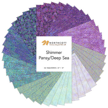 Shimmer  5" Squares - Pansy/Deep Sea by Deborah Edwards for Northcott Fabrics, Image