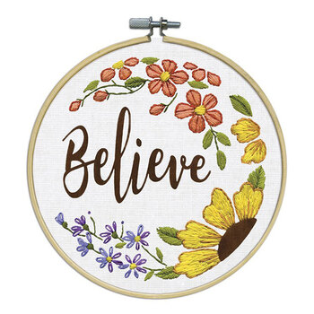 6" Round Hand Embroidery Picture Kit - Believe, Image