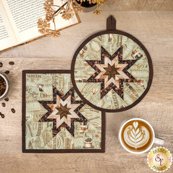  Folded Star Hot Pad Kit - Coffee Time - Round OR Square - Sage