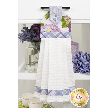 Hanging Towel Precut Kit - Hydrangeas in the Garden - Periwinkle Hydrangeas, Image