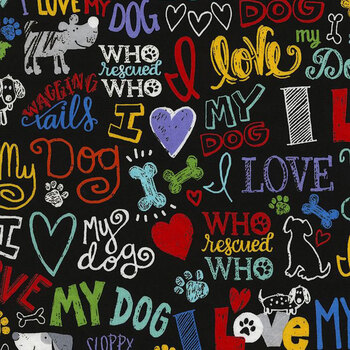 I Love Dogs GAIL-CD5710 BLACK by Timeless Treasures Fabrics, Image