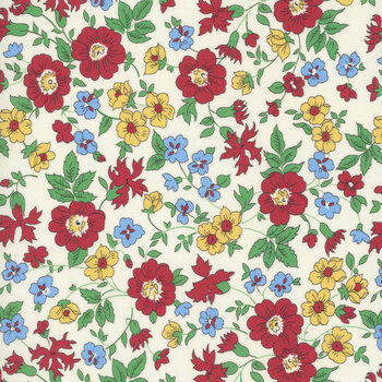 Aunt Grace Goes Scrappy 108" Wide R360761D-RED Flowers by Judie Rothermel for Marcus Fabrics, Image