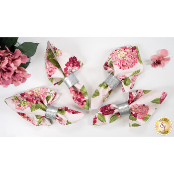  Cloth Napkins Kit - Makes 4 - Hydrangeas In The Garden - Pink