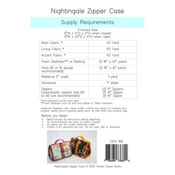 Nightingale Zipper Case Pattern, Image