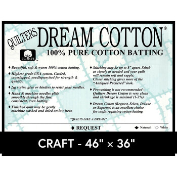 Natural Dream Cotton Request - Low Loft - Craft Quilt Batting N3CF by Quilters Dream Batting, Image