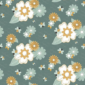 Bees and Blossoms C18430-TEAL Main Teal by Lindsey Weight for Riley Blake Designs