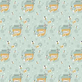 Bees and Blossoms C18431-MIST Honey Pot Mist by Lindsey Weight for Riley Blake Designs