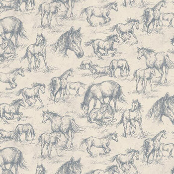 Horseshoe Creek C18471-LINEN Horses Linen by Riley Blake Designs