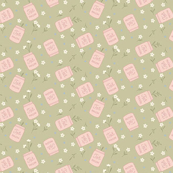 Backroad Blooms A-10602-G Canning Day Sage Whisper by The Quilted Cow for Andover Fabrics