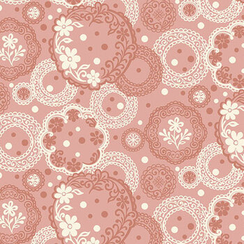Backroad Blooms A-10601-E Vintage Doilies Rosewood by The Quilted Cow for Andover Fabrics