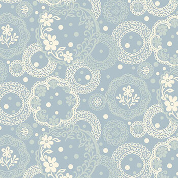 Backroad Blooms A-10601-B Vintage Doilies Cottage Blue by The Quilted Cow for Andover Fabrics