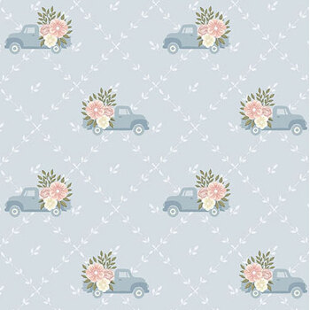 Backroad Blooms A-10600-B Papa's Truck Faded Denim by The Quilted Cow for Andover Fabrics