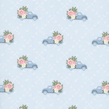 Backroad Blooms A-10600-B Papa's Truck Faded Denim by The Quilted Cow for Andover Fabrics