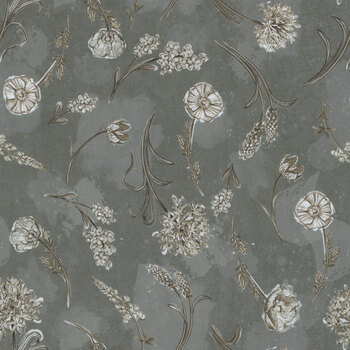 Botanical Sketchbook W115-018-707 Tossed Floral Gray by Chad Barrett for White Owl Textiles