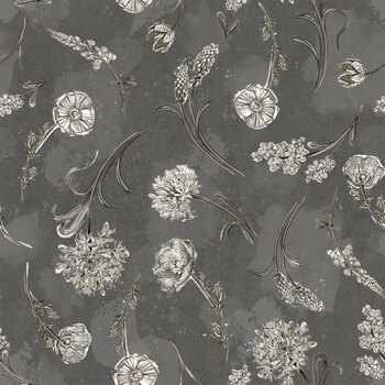 Botanical Sketchbook W115-018-707 Tossed Floral Gray by Chad Barrett for White Owl Textiles