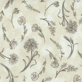 Botanical Sketchbook W115-018-070 Tossed Floral Cream by Chad Barrett for White Owl Textiles