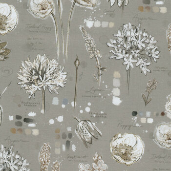 Botanical Sketchbook W115-017-707 Floral Journal Taupe by Chad Barrett for White Owl Textiles