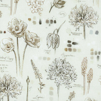 Botanical Sketchbook W115-017-007 Floral Journal Cream by Chad Barrett for White Owl Textiles