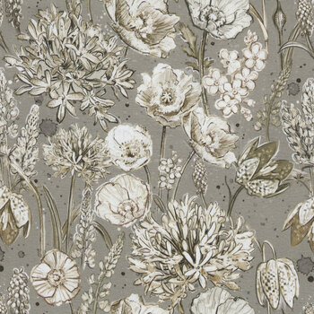 Botanical Sketchbook W115-016-770 Packed Floral Taupe by Chad Barrett for White Owl Textiles