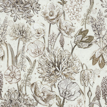 Botanical Sketchbook W115-016-070 Packed Floral Cream by Chad Barrett for White Owl Textiles