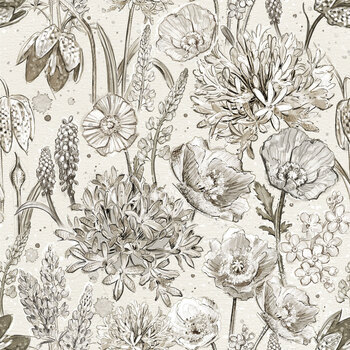 Botanical Sketchbook W115-016-070 Packed Floral Cream by Chad Barrett for White Owl Textiles