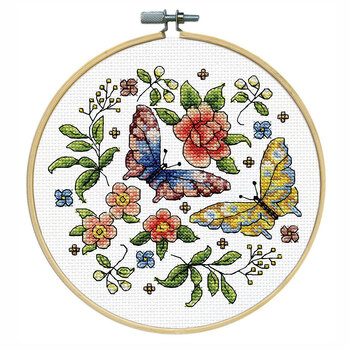 8" Round Cross Stitch Picture Kit - Butterflies, Image