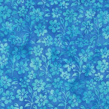 Springtime Bouquet 122520530 Small Flowers and Leaves Blue Wave by Jerry Khiev for Island Batik