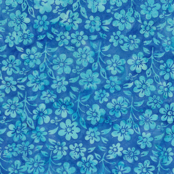 Springtime Bouquet 122520530 Small Flowers and Leaves Blue Wave by Jerry Khiev for Island Batik