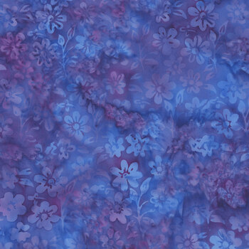 Springtime Bouquet 122520828 Small Flowers and Leaves Multi Blue Purple by Jerry Khiev for Island Batik