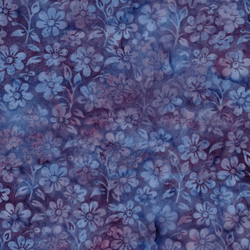 Springtime Bouquet 122520828 Small Flowers and Leaves Multi Blue Purple by Jerry Khiev for Island Batik